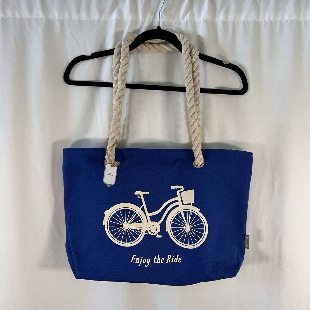 New Hallmark Beach Bag Large Blue Rope Handle Bike 17" Wide x 12" Tall